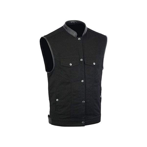 Men's Basic Black Denim Club Motorcycle Vest 100% Cotton