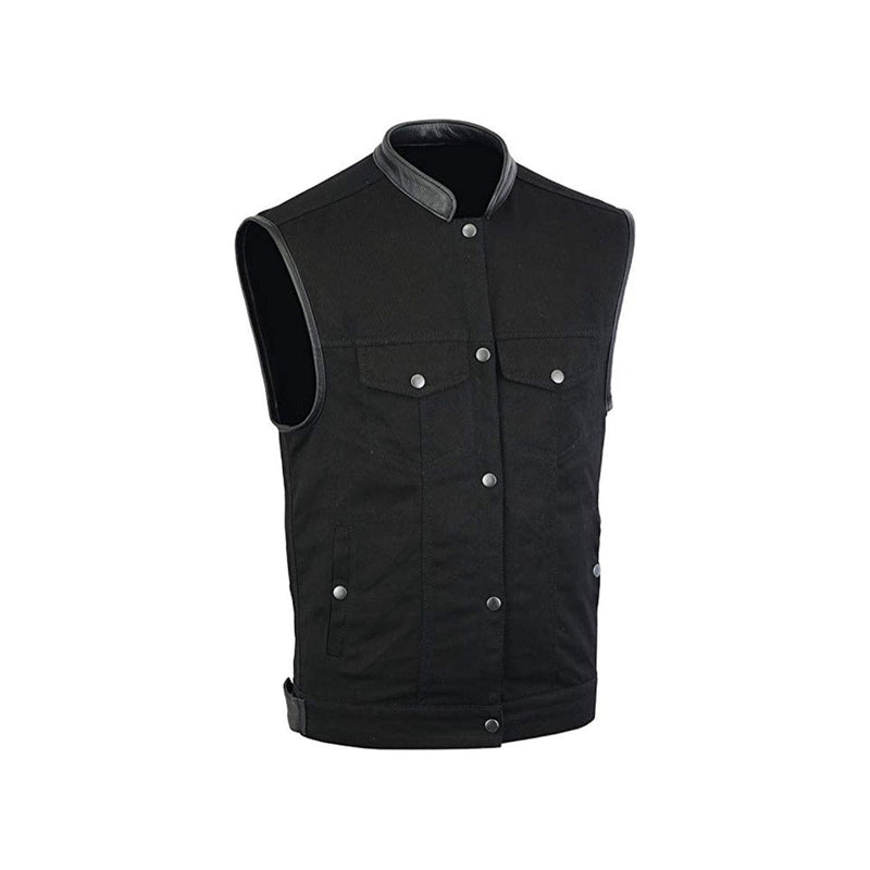 Men's Basic Black Denim Club Motorcycle Vest 100% Cotton