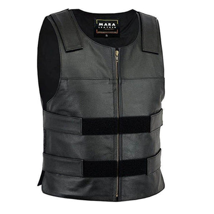 MARA Bullet Proof Style Black Leather Motorcycle Vest
