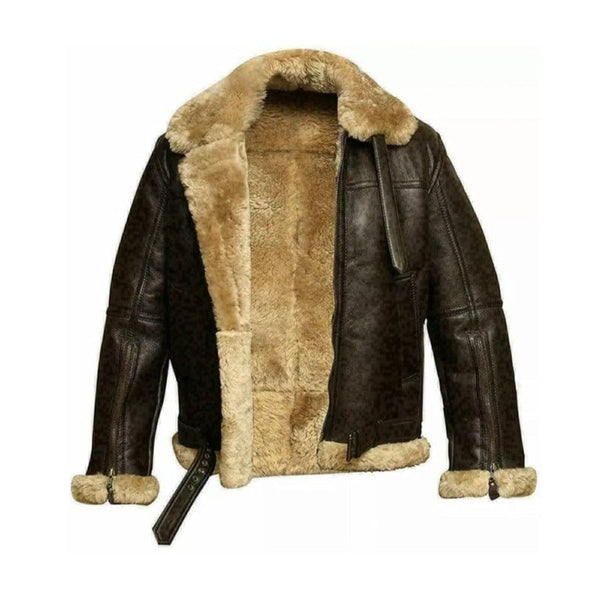 Genuine Sheep Skin Leather RAF Flight Aviator Jacket With Fur Wool Lining