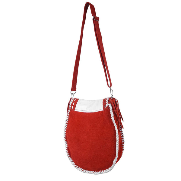 Ladies Red Suede Leather Western Style Handbag With Fringes and Studs - MARA Leather