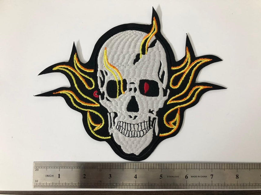 Fire Skull Biker Vest Patch Large Size - MARA Leather