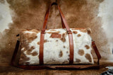 Gray Fur Cowhide Print Genuine Leather Duffel Bag - MARA Leather