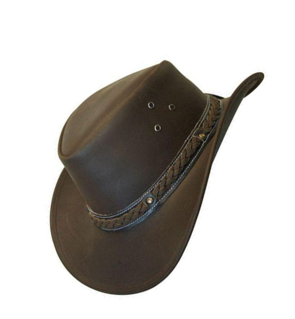 Genuine Leather Brown Braided Hat - MARA Leather