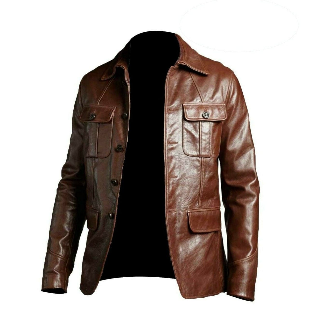 Men's Real Soft Leather Classic Jacket with 4 Pockets XXL / Black Men's Real Soft Leather Classic Jacket with 4 Pockets XXL / Black