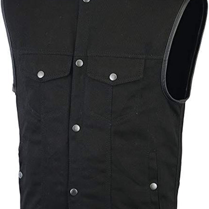Men's Basic Black Denim Club Motorcycle Vest 100% Cotton