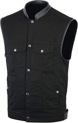 Men's Basic Black Denim Club Motorcycle Vest 100% Cotton
