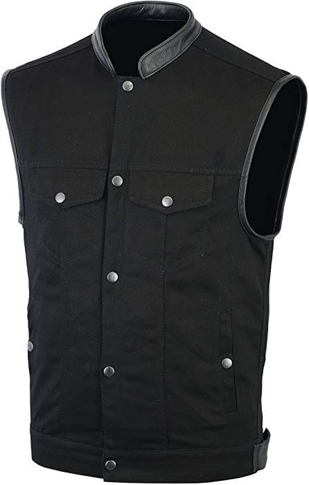 Men's Basic Black Denim Club Motorcycle Vest 100% Cotton