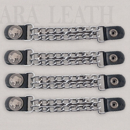 4pcs/set Leather + Stainless Steel Buffalo Nickel Motorcycle Vest Chainmail Extenders Snap On