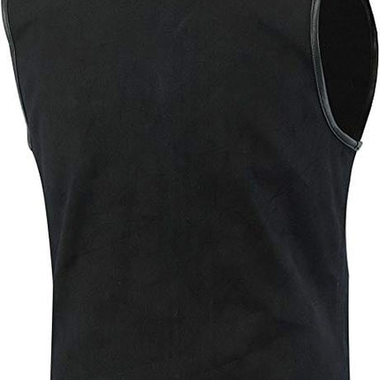 Men's Black Denim Club Vest With Genuine Leather Trim & Hidden Zipper