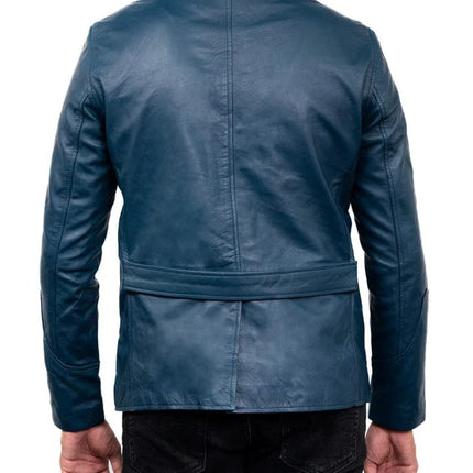 Men's Sheepskin Leather Blazer Coat Jacket 100% Genuine Leather - BLUE