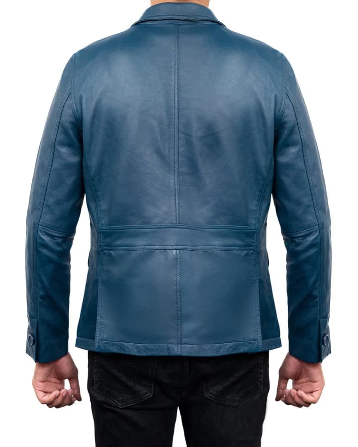Men's Classic 2-Button Lambskin Leather Blazer - Blue