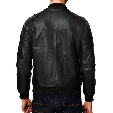 Men's Genuine Leather Plain One Panel Bomber Jacket - MARA Leather
