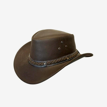Genuine Leather Brown Braided Hat - MARA Leather