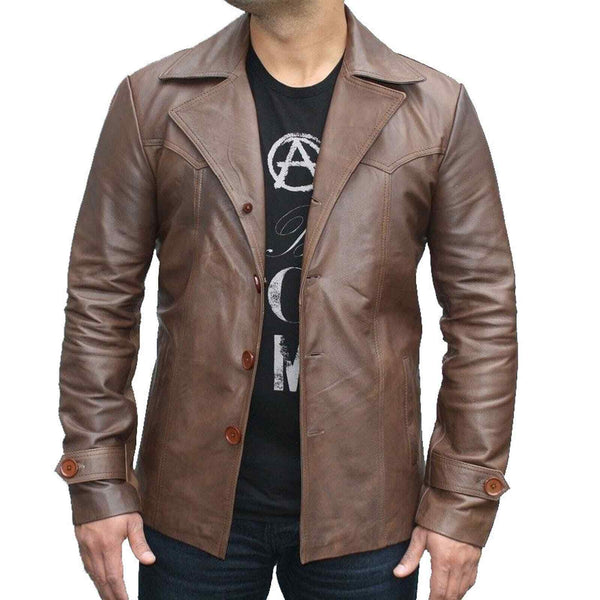 Men's Brown Classic Lapel Blazer Coat Jacket - MARA Leather