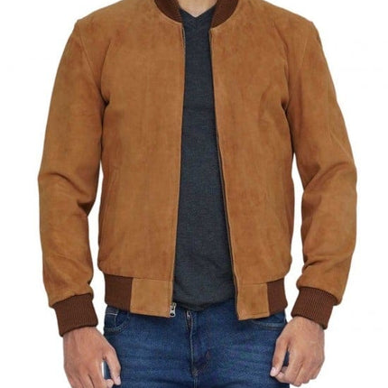 Men's Suede Leather Brown Bomber Jacket