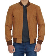 Men's Suede Leather Brown Bomber Jacket