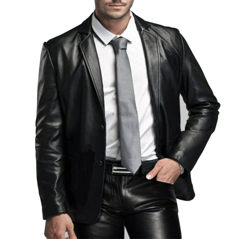 Men's Classic Genuine Leather Blazer Coat Jacket - BLACK - MARA Leather