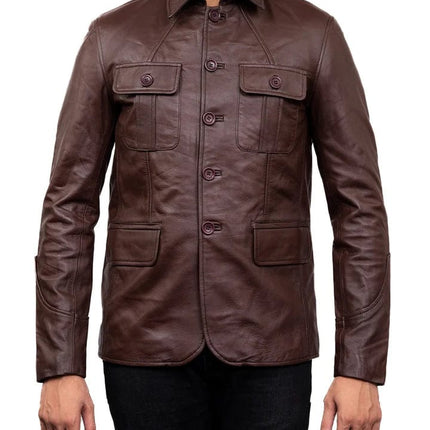 Men's 5 Button Blazer Coat Jacket Sheepskin Leather - Dark Brown