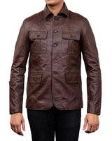 Men's 5 Button Blazer Coat Jacket Sheepskin Leather - Dark Brown