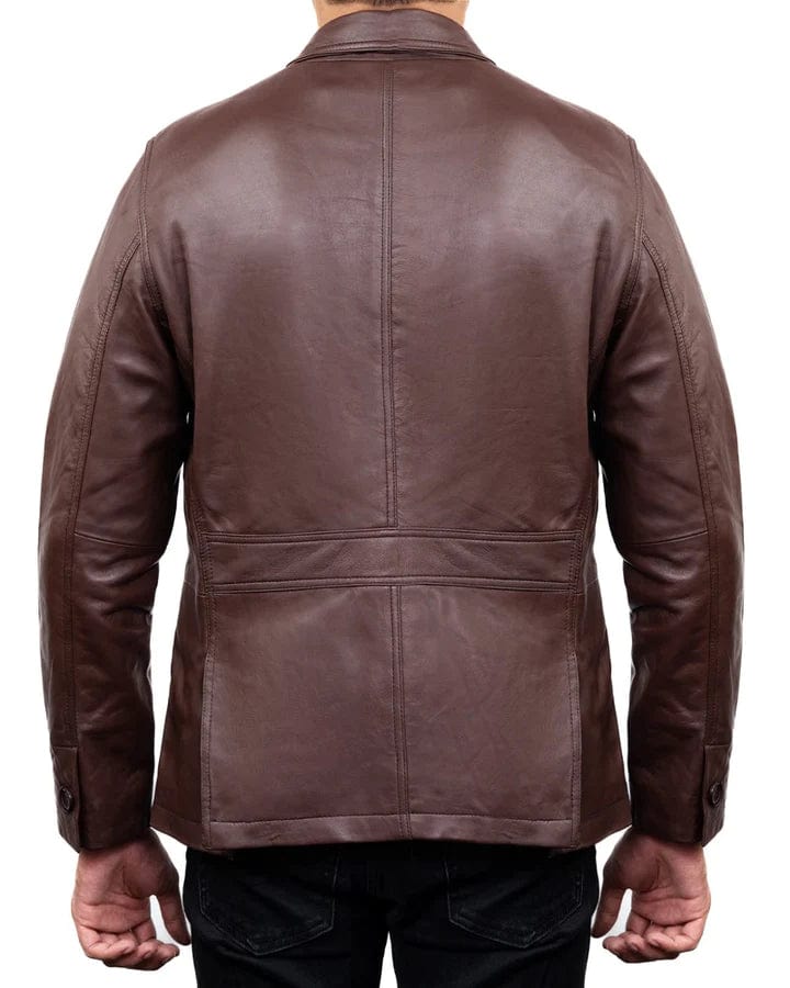 Men's Classic 2-Button Lambskin Leather Blazer - Dark Brown