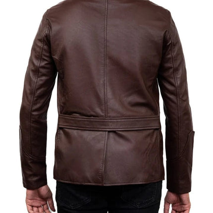 Men's 5 Button Blazer Coat Jacket Sheepskin Leather - Dark Brown