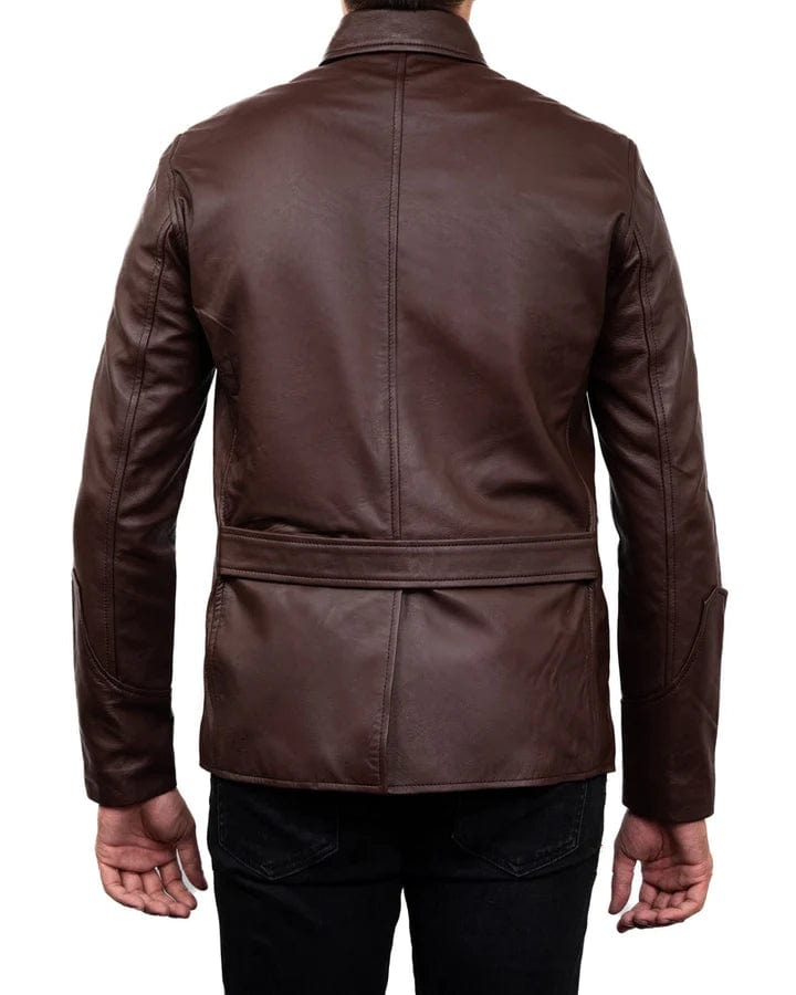 Men's 5 Button Blazer Coat Jacket Sheepskin Leather - Dark Brown