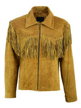 Men's New Native American Western Brown Suede Leather Jacket Fringe Tassels