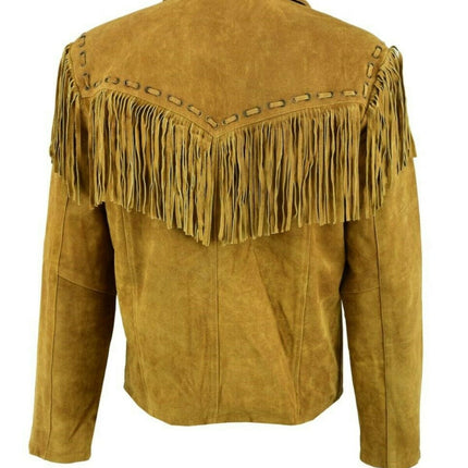 Men's New Native American Western Brown Suede Leather Jacket Fringe Tassels