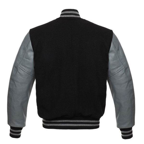 Letterman Men's Varsity Jacket With Leather Sleeves - Black - MARA Leather