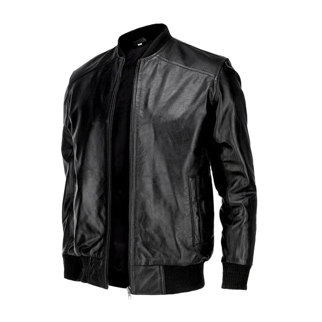 New 70's Retro Bomber Jacket Mens Black Classic Soft Leather Jacket