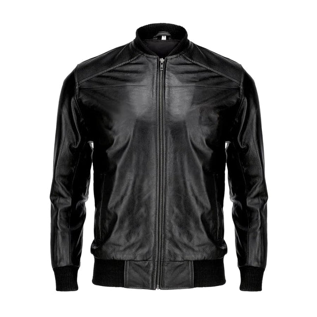 New 70's Retro Bomber Jacket Mens Black Classic Soft Leather Jacket