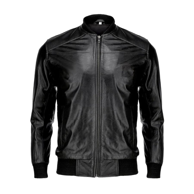 New 70's Retro Bomber Jacket Mens Black Classic Soft Leather Jacket