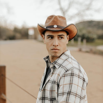 Classic Western Brown 100% Genuine Leather Fancy Unisex Cowboy Hat