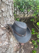 Brown Leather Raff Buff Cowboy Rodeo Style Hat