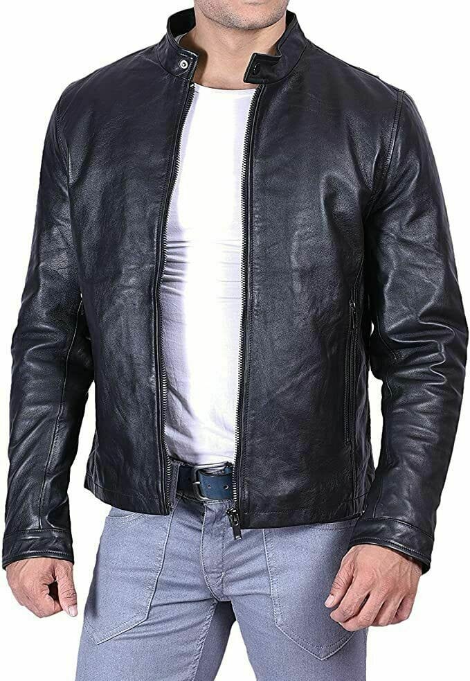 Men's Casual Wear Leather Jacket & Biker Jacket, Shiny Tough Brown & Black
