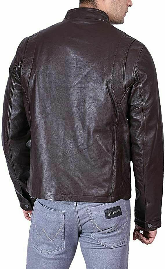 Men's Casual Wear Leather Jacket & Biker Jacket, Shiny Tough Brown & Black