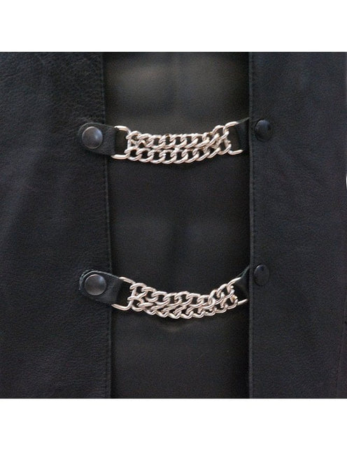 4pcs/set Leather + Stainless Steel Motorcycle Vest Chainmail Extenders Snap (Black Buttons)