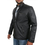 Men's Genuine Leather Moto Jacket with Full Striped Sleeves - MARA Leather