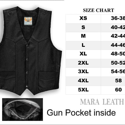 Men's Classic Western Cut Snap Front With Concealed Pockets Motorcycle Leather Vest
