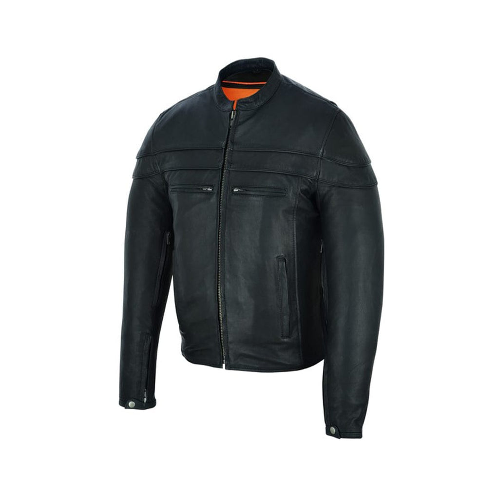 Men s Black Nature Soft Leather Vented Motorcycle Jacket W