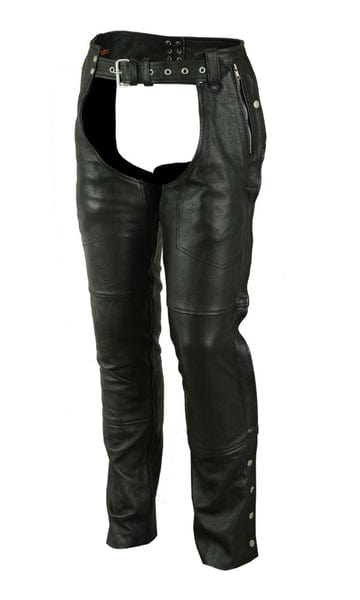 Black Leather Double Deep Pocket Thermal Lined Motorcycle Chaps - MARA Leather