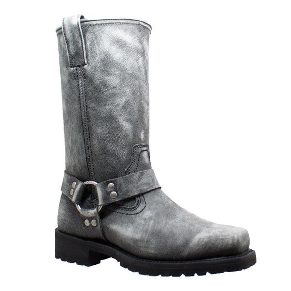 1442 Men's Harness Zipper Boots Black Stone Wash Leather - MARA Leather