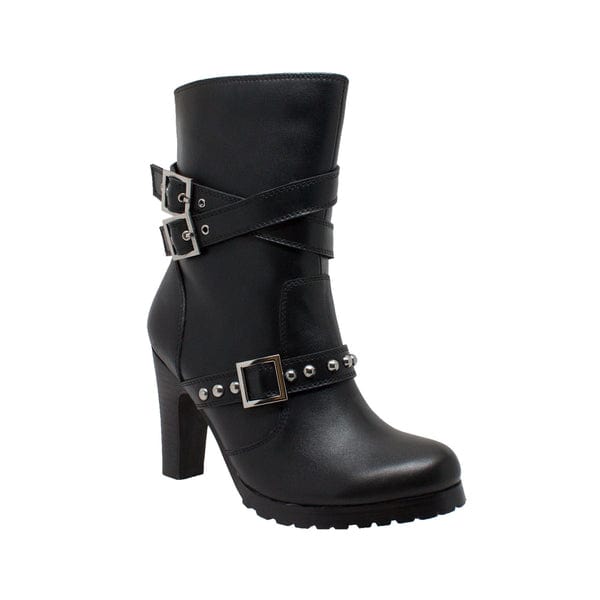 Ladies' 3 Buckle Strap Biker Boots with Heel