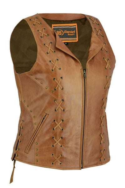 Women's Brown Zippered Vest with Side Lacing Detail
