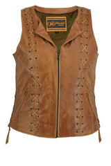 Women's Brown Zippered Vest with Side Lacing Detail
