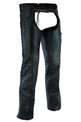 Ladies' Drum Dyed Distressed Leather Black Biker Lightweight Hip Set Chaps