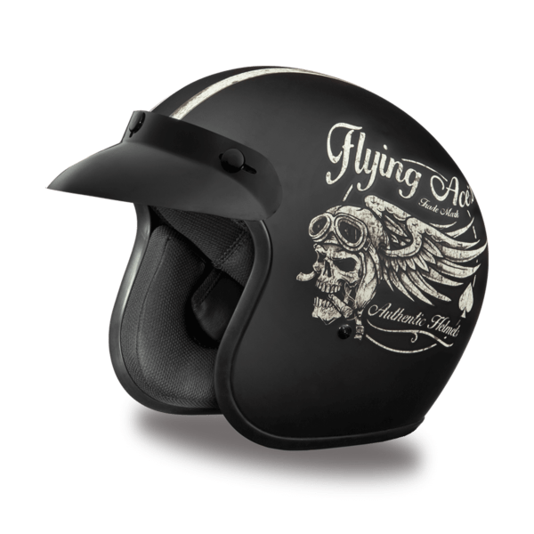 D.O.T. Daytona Cruiser Motorcycle 3/4 Helmet - W/ FLYING ACE'S