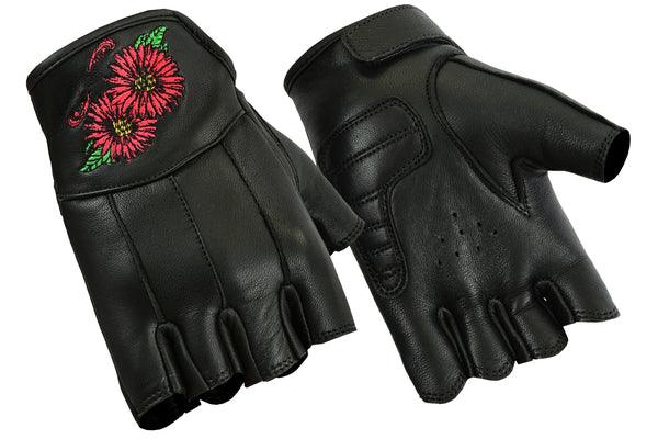 Women's Embroidered Fingerless Gloves - MARA Leather