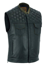 Men's Quilted Diamond Cowhide Leather Biker Vest - MARA Leather